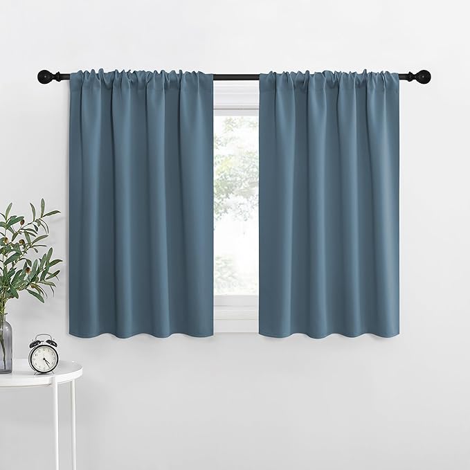 NICETOWN Blackout Curtains for Living Curtains, Smoky Blue, 2 Panels, 29 by 30, Room Darkening Window Curtain Panels, Easy-Care Solid Thermal Insulated Draperies/Drapes for Daughter Room