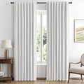 MIULEE 100% Blackout Linen Curtains for Bedroom, Heathered White Solid Luxury Decor Thermal Insulation Room Darkening Drapes for Living Room Nursery Back Tab Rod Pocket 42 x 90 Inches, 2 Panels
