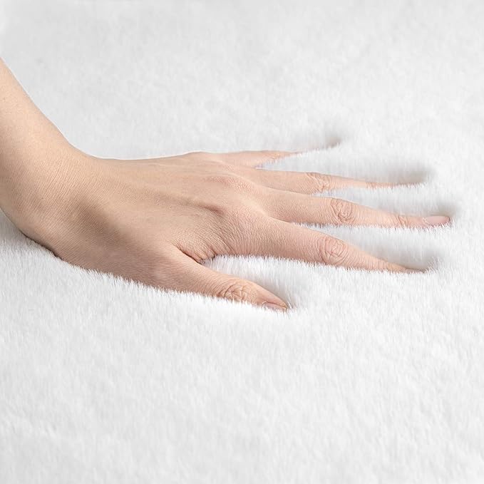 Ashler Faux Fur Rug, Ultra Soft Faux Rabbit Fur, White Area Rugs, 2.2 x 6 Feet Rectangle, Machine Washable Nursery Decor Throw Rugs for Bedroom, Kids Room, Living Room
