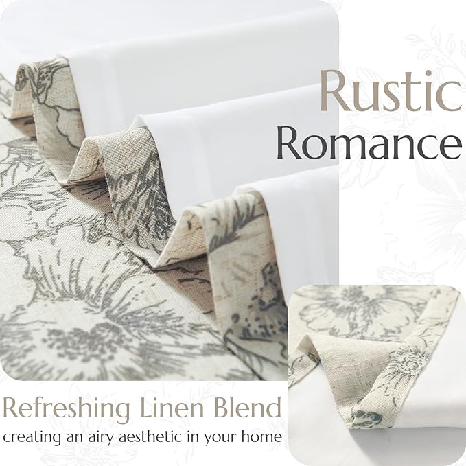jinchan Lined Linen Blend Curtain Floral Curtains for Living Room 96 Inches Long Grey Peony Flower Printed Curtain Back Tab Farmhouse Patterned Drapes Bedroom Window Curtains Set 2 Panels