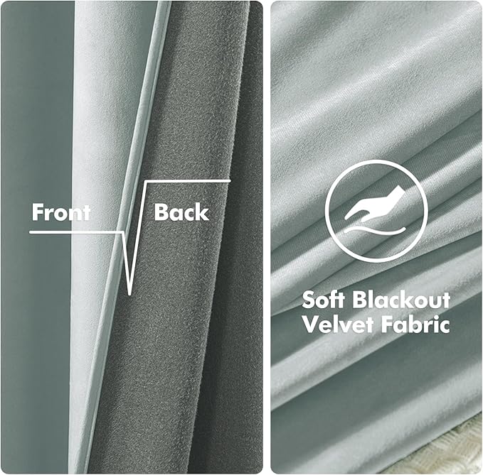MIULEE Velvet Curtains Misty Blue Elegant Grommet Thermal Insulated Soundproof Room Darkening Curtains/Drapes for Classical Living Room Bedroom Decor 52 x 90 Inch Set of 2