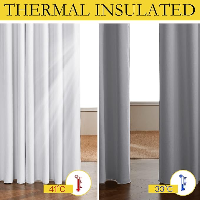 NICETOWN 100% Absolutely Blackout Linen Curtains with Thermal Insulated White Liner, White, 42 inches Wide, 63 inches Length Energy Saving Curtains for Cupboard 2 Panels Set, Vertical Blinds