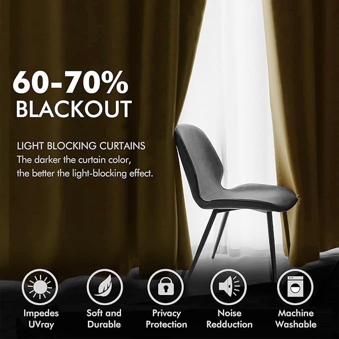 MIULEE 2 Panels Blackout Velvet Curtains Solid Soft Grommet Mustard Yellow Curtains Thermal Insulated Soundproof Room Darkening Curtains/Drapes/Panels for Fall Living Room Bedroom 52 x 84 Inch