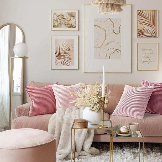 Topfinel Pink Throw Pillows Covers 20x20 Inch Set of 4,Farmhouse Corduroy Decorative Cushion Case,Valentine's Day Pillow Case for Bedroom Couch Sofa Living Room,Spring Home Decor