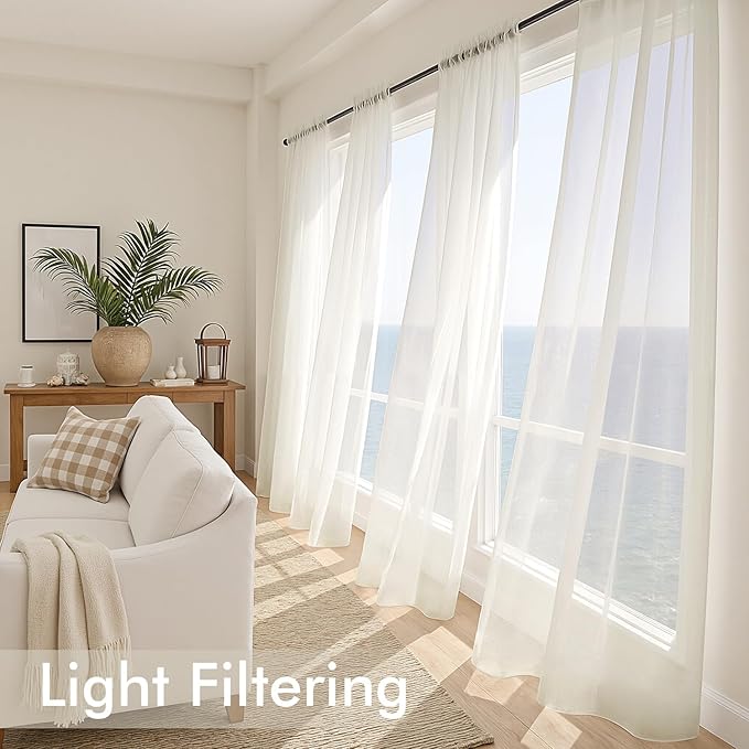 MIULEE Ivory Sheer Curtains 84 Inches Long, 4 Panels Set, Light Filtering Rod Pocket Voile Drapes for Living Room and Bedroom, Airy Soft Fabric Window Treatments, 54 x 84 Inches