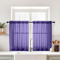 Purple Small Sheer Curtains 2 Panels Set, Kitchen Curtains 36 Inch Length, Elegant Light Filtering Short Window Drapes for Living Room Bedroom, Dual Rod Pocket Design, 2x42Wx36L Inches