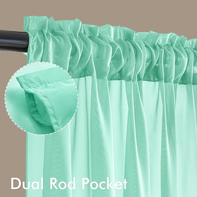 MIULEE Aqua Sheer Curtains 90 Inches Long, 4 Panels Set, Light Filtering Rod Pocket Voile Drapes for Living Room and Bedroom, Airy Soft Fabric Window Treatments, 42 x 90 Inches