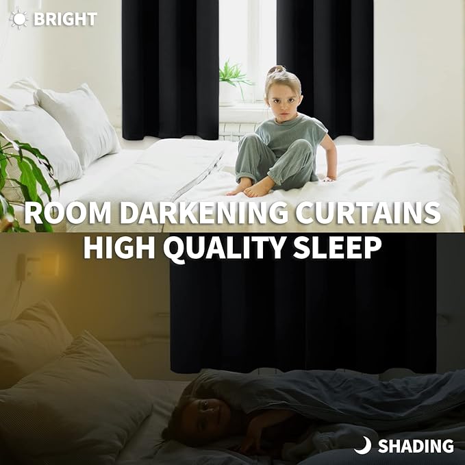 BGment Black Blackout Curtains for Bedroom - Grommet Thermal Insulated Room Darkening Block Out Curtains for Living Room, Set of 2 Panels, 52 x 63 Inch