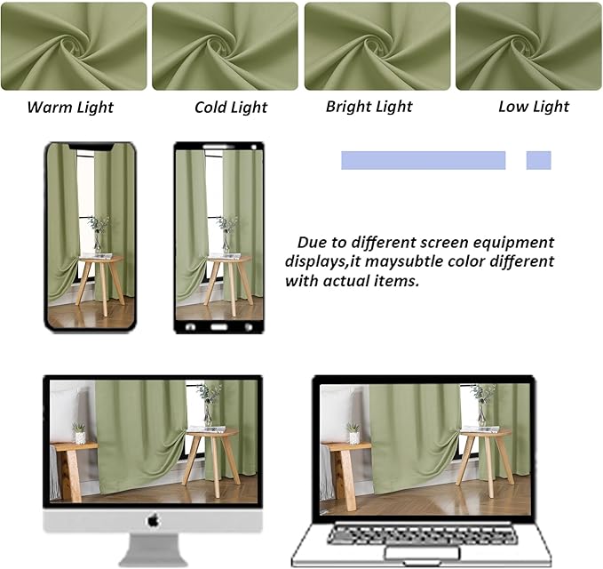 Simplebrand Sage Green Blackout Curtains for Bedroom 102 Inches Long 2 Panels, Solid Thermal Insulated, Energy Saving Living Room Window Treatment Curtains Blackout Drapes, W50 x L102 Inch, Sage Green