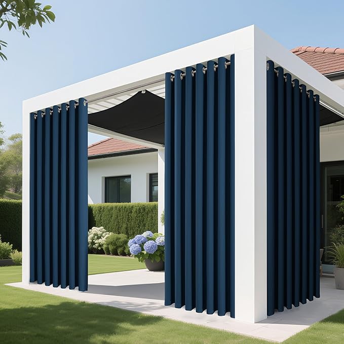 Joydeco Blackout Patio Sliding Door Curtains 90 Inches Long, Grommet Privacy Room Divider Curtains, Extra Wide Thermal Blackout Drapes for Bedroom Living Room (Navy Blue, 80Wx90L, 1 Panel)