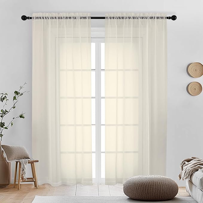 OVZME Cream Sheer Curtains 78 Inches Long 2 Panels - Soft Light Filtering Window Sheer Panels for Living Room/Bedroom, Top Dual Rod Pocket, 1 Pair, Each 42Wx78L Inches