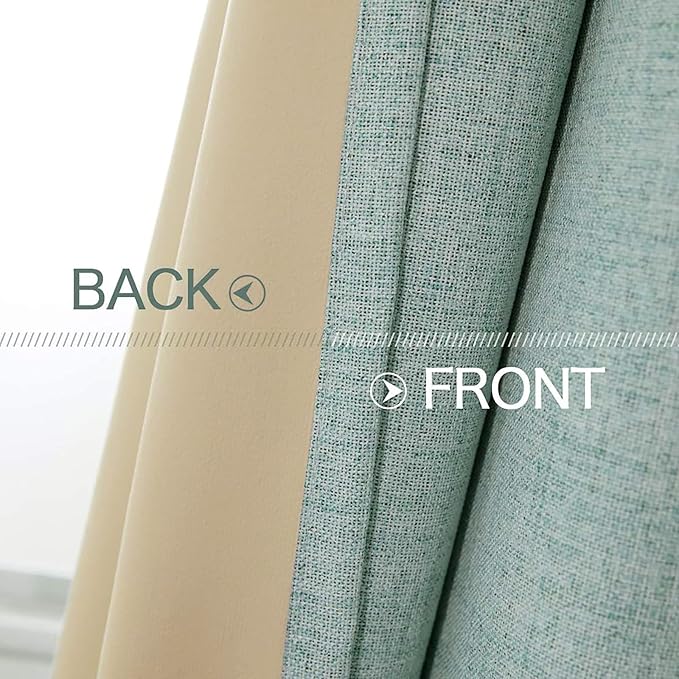 MIULEE Linen Texture 90 Inches Curtains for Bedroom 100% Blackout Thermal Insulated Seafoam Green Curtains Grommet Room Darkening Drapes for Living Room Nursery 52x90 Inch (2 Panels)