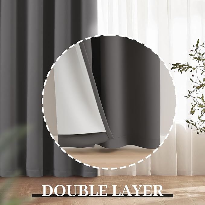 Yakamok Room Darkening 100% Blackout Curtains Grommet Window Treatments with 2 Thick Layers-Charcoal Grey Thermal Insulated Drapes Set of 2 Panels for Bedroom Living Room 52 Inches by 96 Inches Length