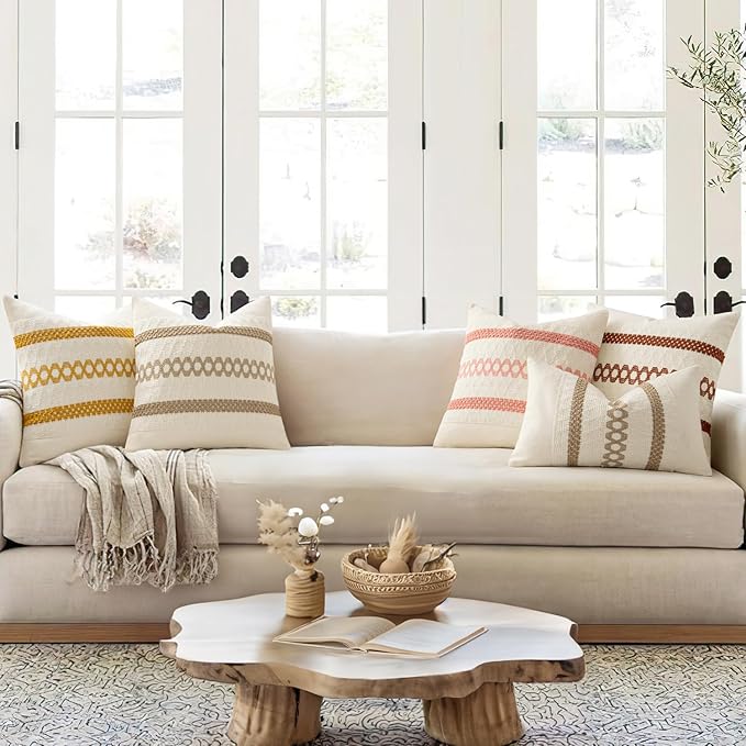 MIULEE Set of 2 Neutral Boho Decorative Pillow Covers 16x16 Inch Farmhouse Rustic Couch Throw Pillows Modern Cotton Cushion Covers Retro Cute Macrame Woven Spring Home Decor for Bed Sofa Chair