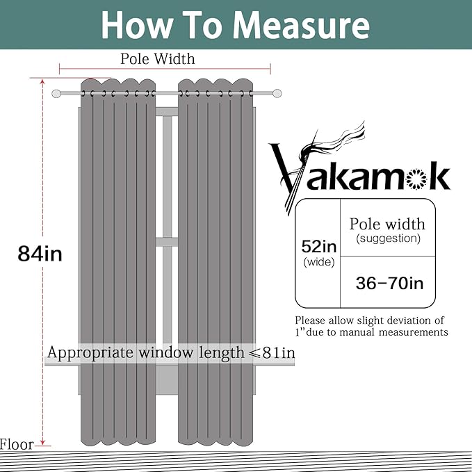 Yakamok Soft and Smooth Blackout Curtains for Bedroom - Grommet Thermal Insulated Room Darkening Curtains for Living Room, Set of 2 Panels (52 x 84Inch, Light Grey)