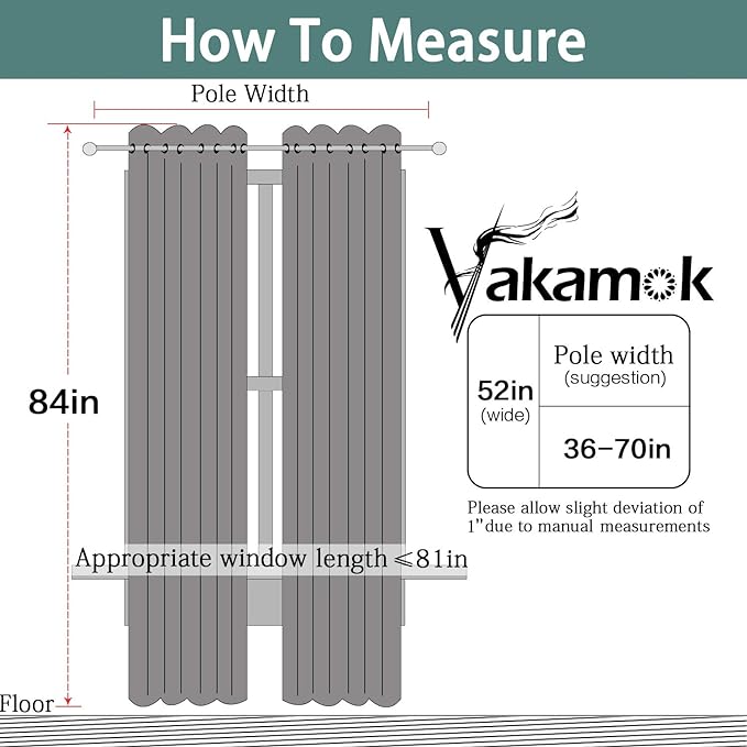 Yakamok 100% Blackout Lined Pair Curtains, Window Treatment Thermal Insulated Soundproof Drapes for Bedroom(52Wx84L, Aqua, 2 Panels)