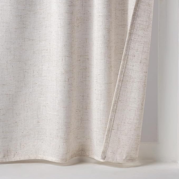 MIULEE Farmhouse Kitchen Curtains 30 Inch Length 2 Panels, Soft Thick Linen Textured Natural White Semi Sheer Light Filtering Short Cafe Tier Curtains for Small Half Window Back Tab Rod Pocket