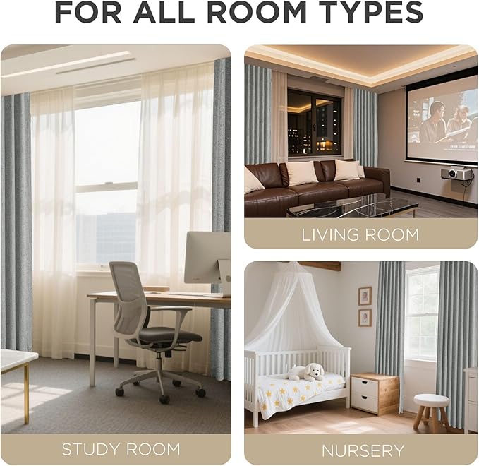 Joydeco Blackout Curtains for Bedroom - 100% Light Blocking 2 Panels Light Grey Drapes 66"W x 108"L, Thermal Insulated Room Darkening Curtains, Linen Textured for Living Room, Rod Pocket & Back Tabs