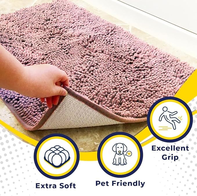 Muddy Mat® | Super Absorbent Door Mat Indoor, Microfiber Quick Dry Chenille Entryway Rug, Non-Slip Front Door Mat, Indoor Mats for Entryway, Machine Washable Pet Rug, Pink 35"x60"