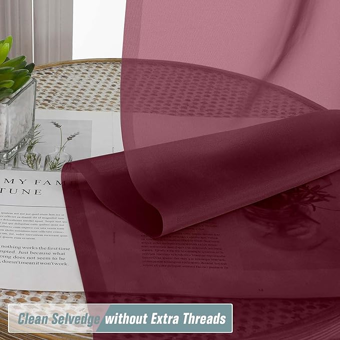 Burgundy Sheer Curtains 90 Inches Long 2 Panels, Light Filtering Solid Sheer Curtains for Bedroom Living Room Christmas Party, Lightweight Voile Sheer Drapes, Dual Rod Pocket, 2x42Wx90L Inches