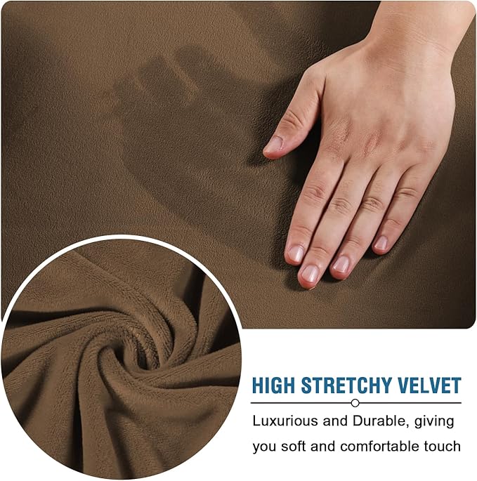H.VERSAILTEX Real Velvet Plush 3 Piece Stretch Sofa Covers Couch Covers for 2 Cushion Couch Sofa Slipcovers Width Up to 90 Inch Feature Thick Soft Stay in Place (Sofa, Bronze Brown)