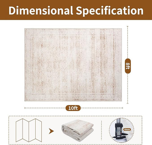 8x10 Washable Area Rugs for Living Room,Bedroom,Dining Room- Modern Abstract Large Area Rugs with Non Slip Rubber Backing,Soft Low Pile Neutral Light Pink Carpet for Nursery Dorm Kids Playroom