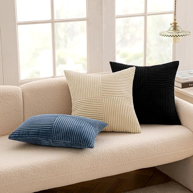 MIULEE Blue Decorative Lumbar Throw Pillow Covers 12x20 Inch for Couch Bed Sofa Pack of 2 Boho Farmhouse Throw Pillows Soft Cross Corduroy Patchwork Textured Cushion Cases