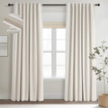 Topfinel Extra Long Total Blackout Linen Curtains 108 Inches Long for Living Room Large Window with Hooks, Room Darkening Textured Cold Block Rustic Acoustic Heavy Ivory Track Curtains 2 Panels 9 FT