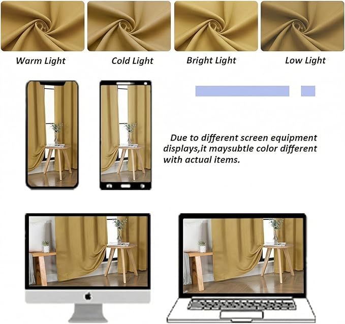Simplebrand Ava Bright Gold Blackout Curtains for Bedroom 72 Inch Length 2 Panels Set, Privacy Thermal Insulated Rod Pocket Door Window Curtains for Patio French Door Front Door, W40 x L72 Inch