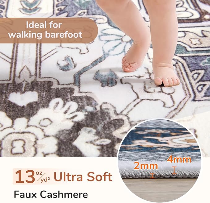 OPPODREAM Soft Entryway Rug 2x6, 2x6 Rug Runner, Washable Hallways Carpet 2 x 6 with Non Slip Backing, Low-Pile Bedside Carpet 2 x 6, Long, Faux Cashmere, Navy Blue & Gold