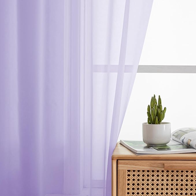 Simplebrand Lavender Sheer Curtains 72 Inches Long 2 Panels for Living Room, Rod Pockets Airy Window Treatments Voile Sheer Black Curtains Panels Lightweight for Front Back Patio Glass Door, 42" Width