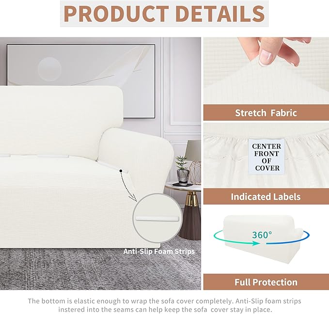 Easy-Going 100% Waterproof Couch Cover, Dual Waterproof Sofa Cover, Stretch Jacquard Sofa Slipcover, Leakproof Furniture Protector for Kids, Pets, Dog and Cat (Sofa, Cream)