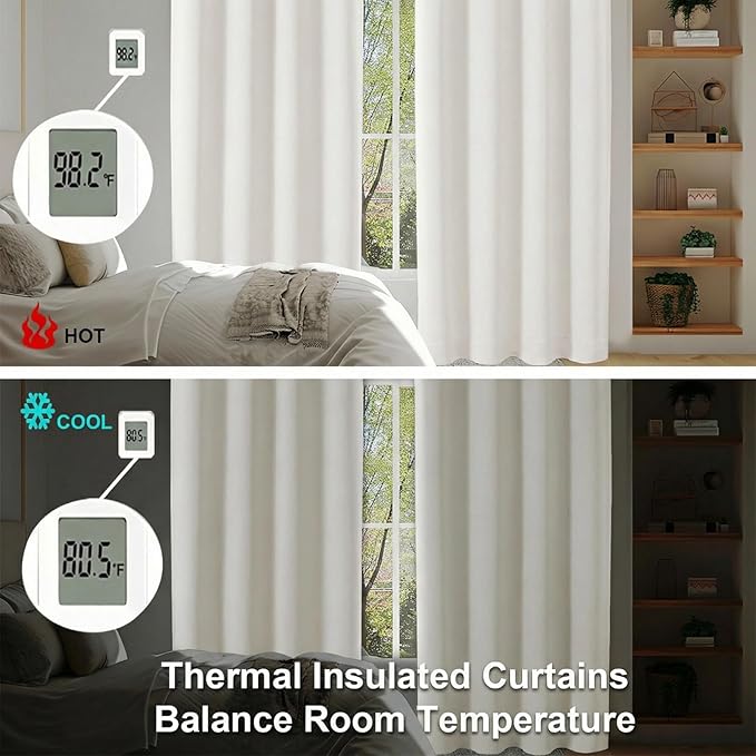 Simplebrand Ava Light Beige Light Filtering Curtains for Bedroom 96 Inches Long 2 Panels, Solid Thermal Insulated, Energy Saving Nursery Window Treatment Drapes, W40 x L96 Inch, Light Beige