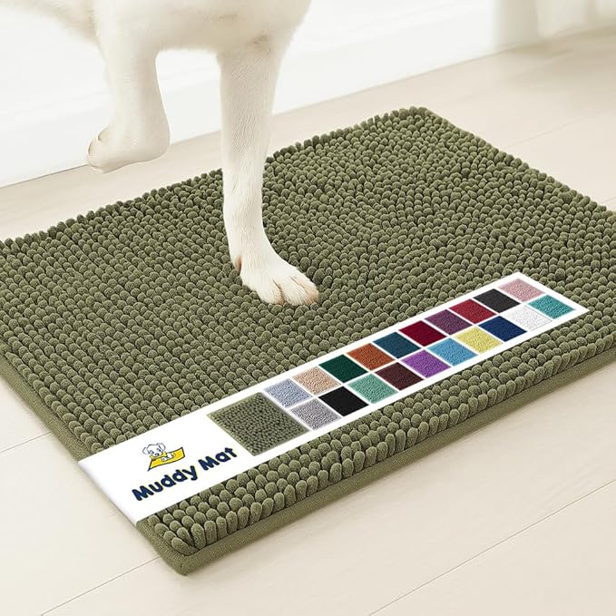 Muddy Mat® | Super Absorbent Door Mat Indoor, Microfiber Quick Dry Chenille Entryway Rug, Non-Slip Front Door Mat, Indoor Mats for Entryway, Machine Washable Pet Rug, Army Green 48"x60"