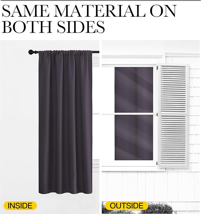 NICETOWN Kitchen Curtains, Greyish Purple, 34" x 40", Set of 2, Short Blackout Curtains & Drapes, Thermal Insulated Rod Pocket Window Treatment Draperies for Nursery