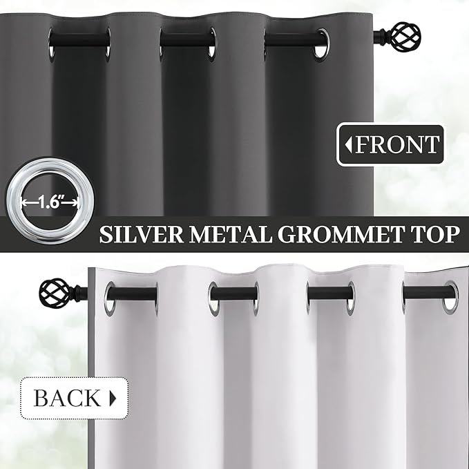 Yakamok Dove Grey 100% Blackout Curtains Grommet Window Treatments with 2 Thick Layers-Light Gray Room Darkening Thermal Insulated Drapes Set of 2 for Bedroom Living Room 52 Inches by 96 Inches length