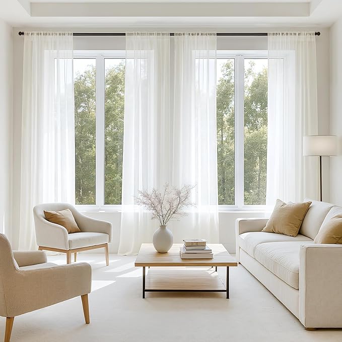 MIULEE Ivory Sheer Curtains 72 Inches Long, 4 Panels Set, Light Filtering Rod Pocket Voile Drapes for Living Room and Bedroom, Airy Soft Fabric Window Treatments, 54 x 72 Inches
