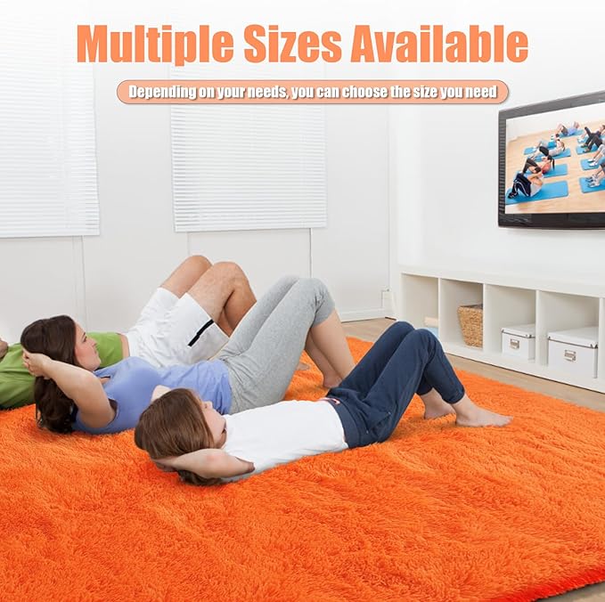 Shag Area Rug for Bedroom 5x8,Orange Fluffy Area Rugs for Living Room,Soft Fuzzy Rug Non-Shedding Indoor Plush Carpet for Kids Bedroom Nursery Dorm Home Decor