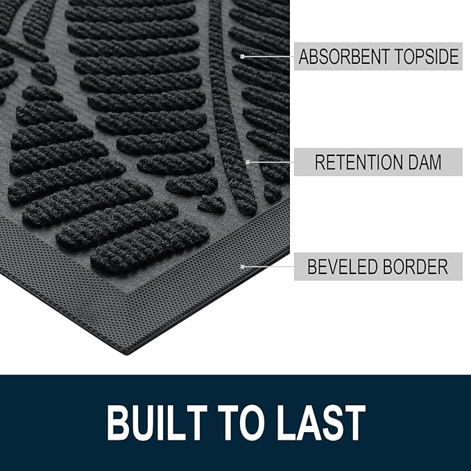 Colorxy Waterproof Doormat, Sturdy Natural Rubber Front Indoor Mat, Non Slip Low Profile Indoor Outdoor Door Mats, Stain and Fade Resistant Floor Mat, Easy Clean Patio Entrance Mat, 48''x32'', Black