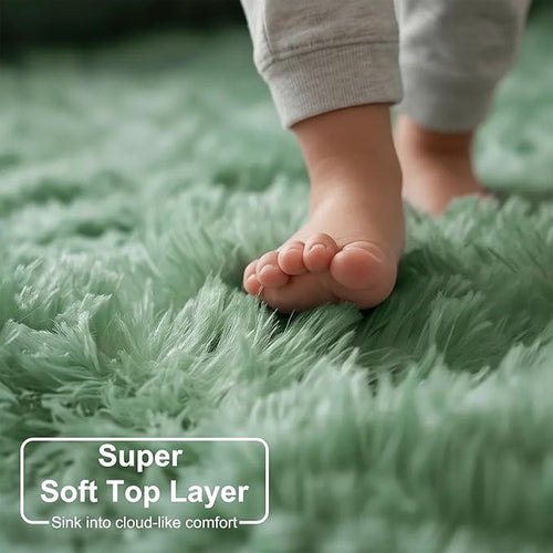 Amdrebio Sage Green Round Rugs 5Ft for Bedroom, Fluffy Furry Circle Rug for Nursery, Baby Kids Room Decor, Cute Shaggy Area Rugs for Preppy Dorm, Teen Girls Boys, Fuzzy Indoor Light Mint Green Carpet