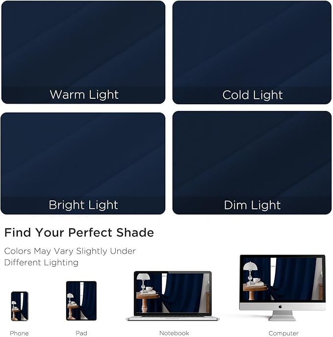 CUCRAF Navy Blue Blackout Curtains 72 inch Length 2 Panels Set, Rod Pocket Room Darkening Drapes for Bedroom Living Room, Insulated Thermal Light Blocking Window Curtain (W52 x L72 Inch)