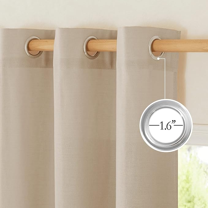 NICETOWN Thick Linen Blend Taupe Curtains 120 inches Long, Grommet Bedroom Window Treatments Privacy Added with Light Filtering Window Treatments for Living Room, W55 x L120, 2 Panels