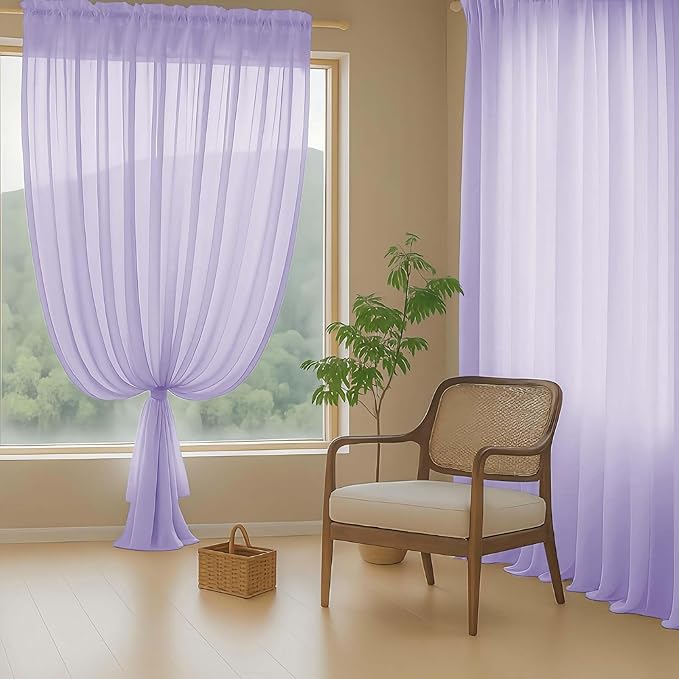 Lavender Sheer Curtains 63 Inch Length 2 Panels, Voile Sheer Curtain for Living Room, Breathable Light Filtering Modern Window Treatments, Soft Fabric Dual Rod Pocket Drapes, 2x42Wx63L Inches