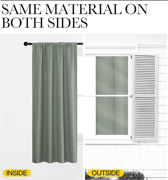 NICETOWN Window Curtains Blackout Drapes - Thermal Insulated Solid Rod Pocket Blackout Curtains/Draperies for Living Room (Greyish Green, One Pair, 42 by 54-Inch)