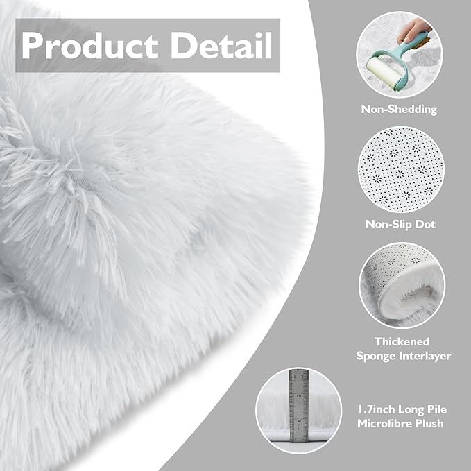 6x9 Fluffy Area Rug for Living Room,Shag Area Rugs for Bedroom,White Soft Fuzzy Rug Non-Shedding Indoor Plush Carpet for Kids Bedroom Nursery Dorm Home Decor