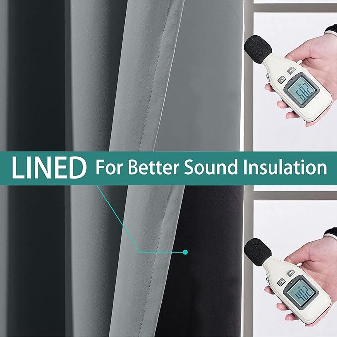 Yakamok 84 Inch Length 100% Blackout Curtains for Bedroom, 2 Thick Layers Thermal Insulated Grommet Total Blackout Drapes with Black Liner for Living Room (42Wx84L,Grey, 2 Panels)