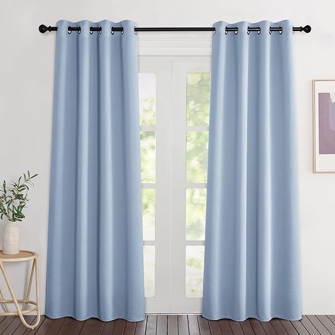 NICETOWN Blackout Vintage Blue Curtains 84 inches Long, Grommet Room Darkening Thermal Insulated Sound Dampening Window Treatments for Bedroom/Home Office, 2 Panels, W46 x L84