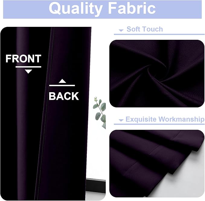 Simplebrand Ava Blackberry Short Blackout Curtains for Bedroom 45 Inches Long 2 Panels Set, Solid Thermal Insulated, Energy Saving Window Treatment Curtains Blackout Drapes, W40 x L45 Inch, Blackberry