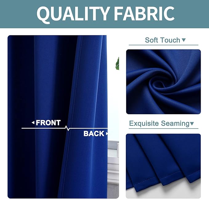 ChrisDowa Grommet Blackout Curtains for Bedroom and Living Room - 2 Panels Set Thermal Insulated Room Darkening Curtains (Royal Blue, 38W x 45L)