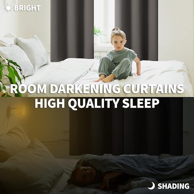 BGment Blackout Curtains for Bedroom - Grommet Thermal Insulated Room Darkening Curtains for Living Room, Set of 2 Panels, Each 55 x 96 Inch, Grey